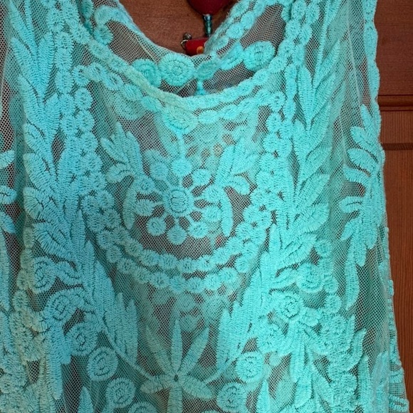 Turquoise Blue Lace Tank Top - Mermaid Boho Vibes Sz S/M - Picture 2 of 3
